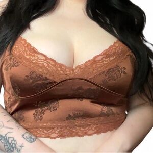 Motel Rocks Floral Lace Crop Top in Brown